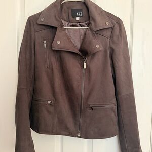 Kut from Kloth Milana Faux Suede Drape Moto Jacket Brown - Medium Size 6/8